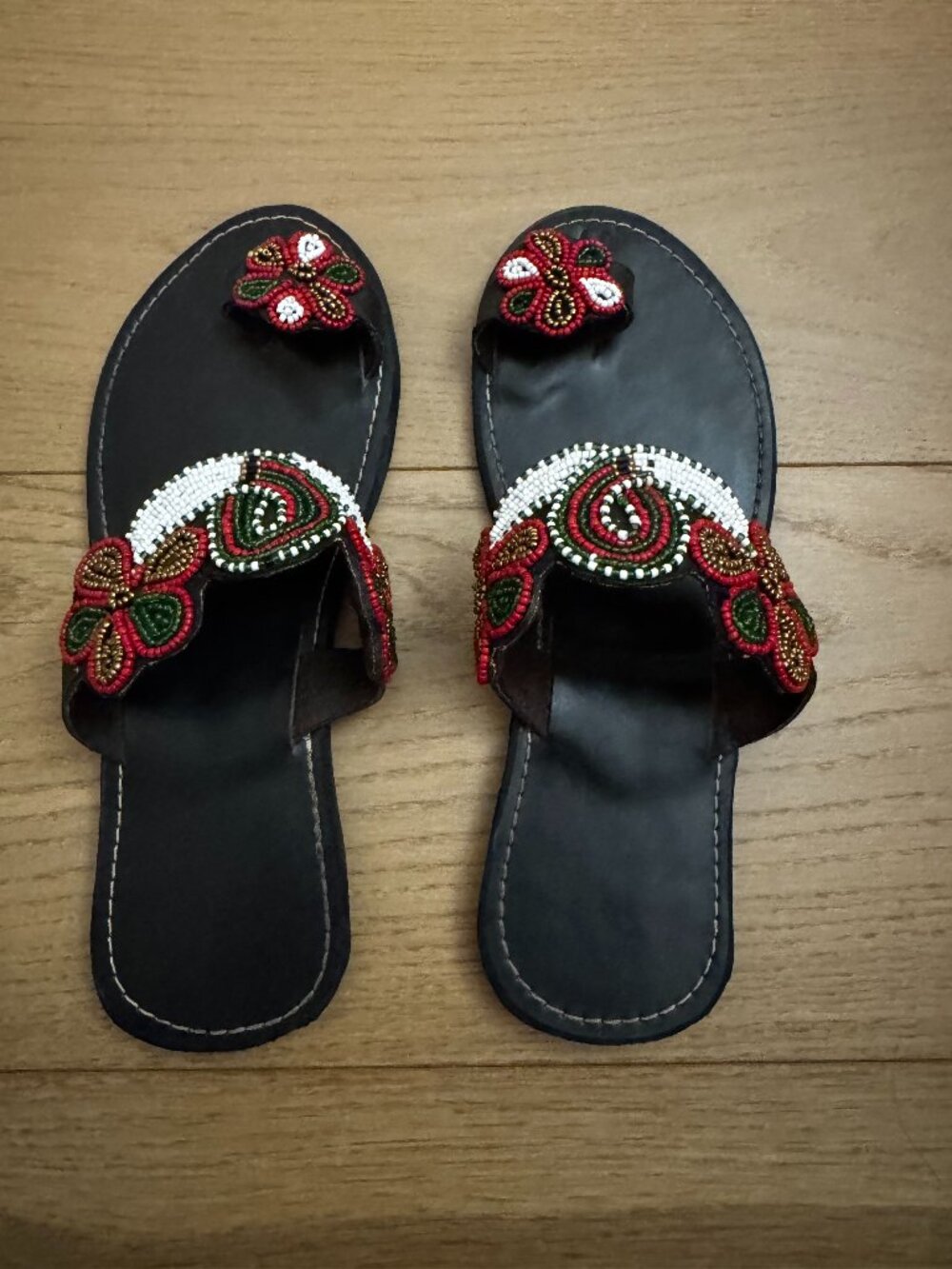 Handcrafted Beaded Leather Sandals - Size 7